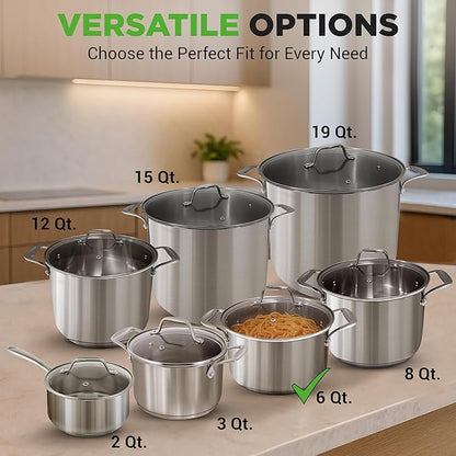 NutriChef 6-Quart Stainless Steel Stockpot – 18/8 Food Grade Heavy-Duty Induction-Compatible Pot with See-Through Lid, Ideal for Stews, Broths, Simmering & Soups, Dishwasher Safe – NCSP6 - Image 2