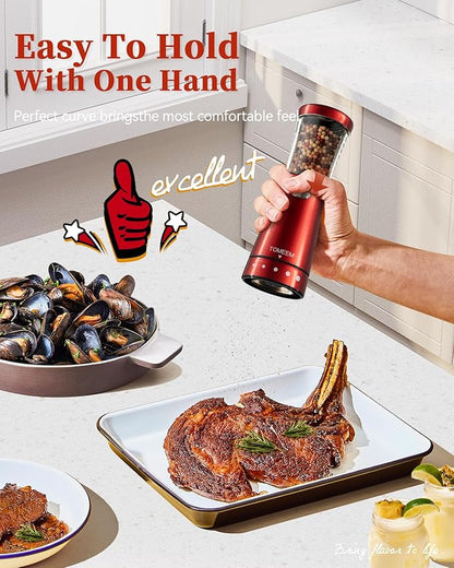 Electric Salt and Pepper Grinder Set with Storage Base, Stainless Steel Rechargeable Salt and Pepper Grinder Set with 4.5 oz Large Capacity, 1.8" Wide Mouth, Adjustable Coarseness, Ideal for Kitchen - Image 3