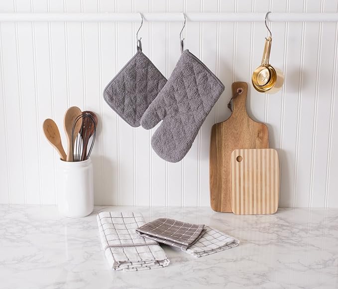 DII Basic Terry Collection Quilted 100% Cotton, Potholder, Gray, 3 Piece - Image 2