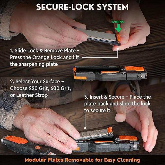 Orange Ninja Pocket Field Knife Sharpener – 8-in-1 Camping & Hunting EDC Knife Sharpener with Guided Diamond Whetstones, Leather Strop, Fire Starter & Diamond Rod