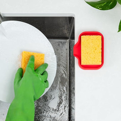 Zulay Kitchen Small Silicone Sponge Holder (4.9x3.3”) – Space-Saving Sink Organizer Tray for Sponge, Soap, Brush & More – Compact Non-Slip Dish for Kitchen & Bathroom (Red) - Image 3