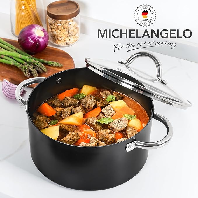 MICHELANGELO Stock Pot with Lid, Nonstick Cooking Pot, 6 Quart Soup Pot with Lid, Non Stick Pots with Stainless Steel Handle, Induction Compatible, Black - Image 7
