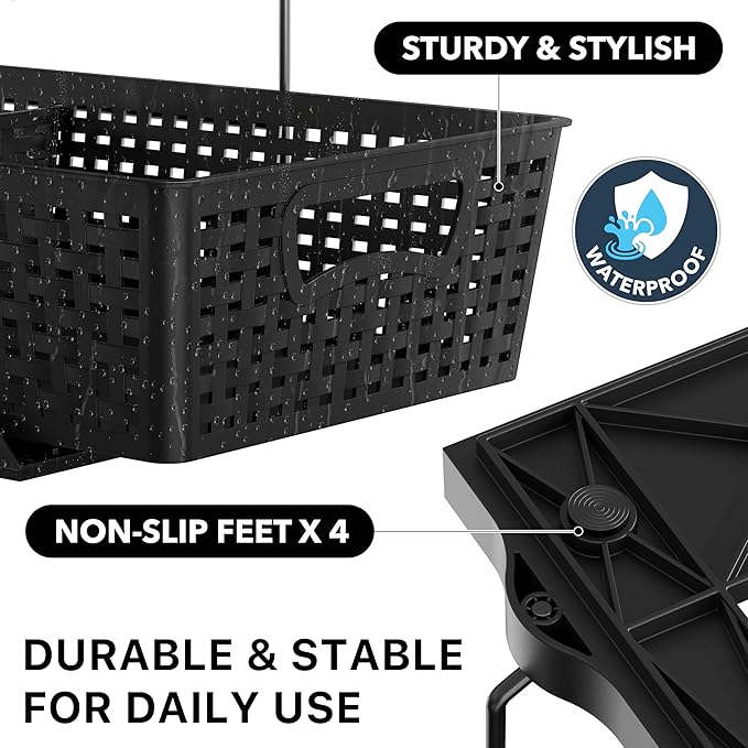 Simple Houseware 2 Tier Bathroom Organizer Tray Pull-Out Sliding Drawer, Under Sink Storage, Black - Image 5