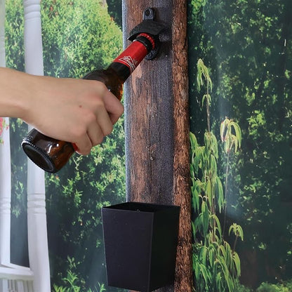 Satin Black Cast Iron Bottle Opener Wall Mounted with Bottle Cap Catcher Narrow - Image 3