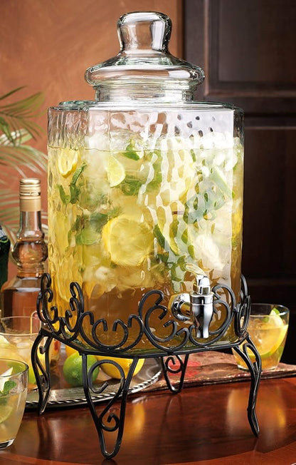 MosJos 2.5 Gallon Classic Hammered Glass Beverage Dispenser with Elegant Stand - Glass Drink Dispenser with 100% Leak Proof Spigot, Party Drink Dispensers for Lemonade, Punch, Water, Juice - Image 3
