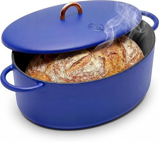 Great Jones Dutchess Cast Iron Dutch Oven Pot With Lid (Blueberry) - Large 6.75 Quart Size, Dual Handles - All Stovetop Safe - 500° Dutch Oven For Bread Baking | Dishwasher Friendly