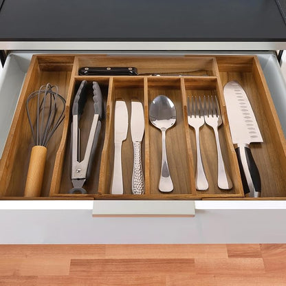 Expandable Acacia Kitchen Drawer Organizer for Cutlery and Utensils, Adjustable Acacia Wood Cutlery Tray in Drawer for Flatware and Silverware in Kitchen - Image 5