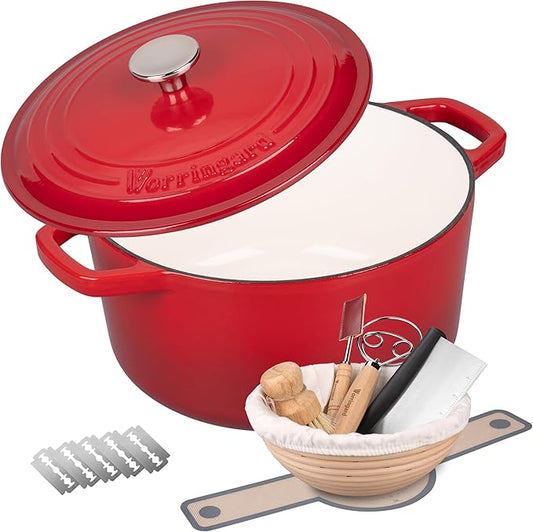 VORRINGARD Enameled Cast Iron Dutch Oven Pot with Lid, for Bread Baking, Round Bread Oven- include Sourdough Bread Baking Supplies Set, 6QT, Red by Unknown