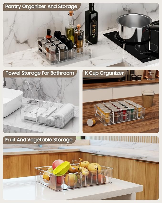 LYNG Lid Organizers Inside Cabinet, Clear Plastic Storage Lid Organizer With 4 Adjustable Dividers, Food Container Lid Organizer For Kitchen Pantry Green - Image 2