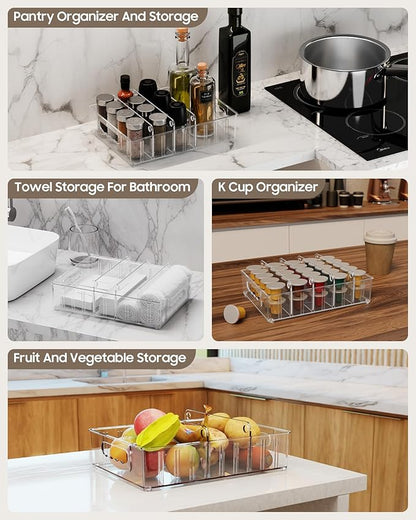LYNG Lid Organizers Inside Cabinet, Clear Plastic Storage Lid Organizer With 4 Adjustable Dividers, Food Container Lid Organizer For Kitchen Pantry Green - Image 2