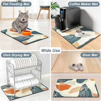 Rnivvi Coffee Mat, 16" x 24" Cute Boho Theme Coffee Bar Mats for Espresso Machine Station Accessories and Organizer, Hide Stain Rubber Backed Absorbent Dish Drying Pad for Kitchen Counter, Leaves - Image 7