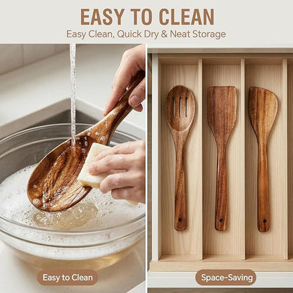 DEBETOOL 6-Piece Acacia Cooking Utensils- Natural Wooden Cooking Spoons for Non-stick & Heat Resistant, Premium Kitchen Wooden Spoon Set for Gift - Image 5
