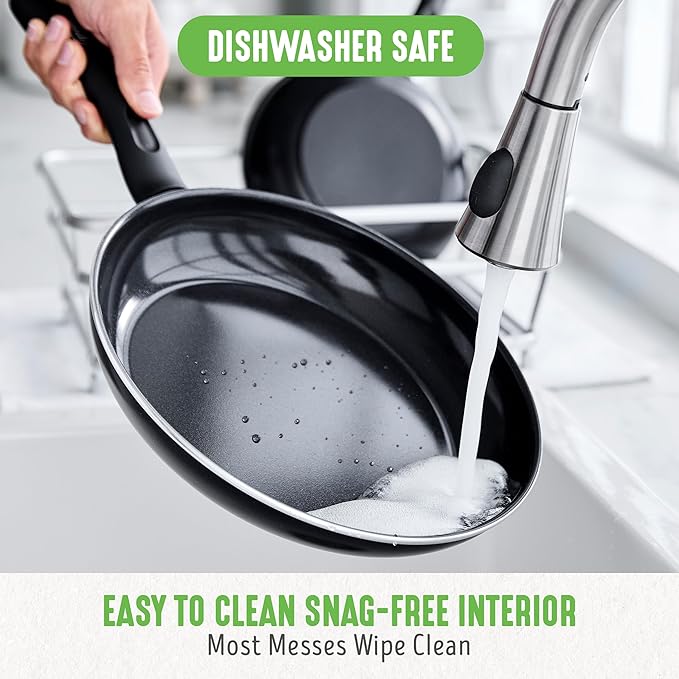 GreenLife 16 Piece Nonstick Cookware Set, Soft Grip Non-Toxic PFAS-Free Ceramic Pots & Pans, Dishwasher & Oven Safe, Frying, Sauce, Saute, Utensils, Glass Lids, Stay-Cool Handles, Wobble Free, Black - Image 7