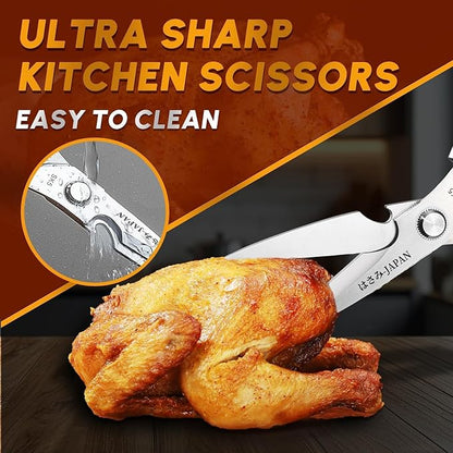 HUUSK Kitchen Scissors Set - Stainless Steel Kitchen Shear, Sharp Meat Scissors Dishwasher Safe, Heavy Duty Poultry Shears, Japanese Cooking Scissor for Food, Chicken Bones, Christmas Gift for Men - Image 2