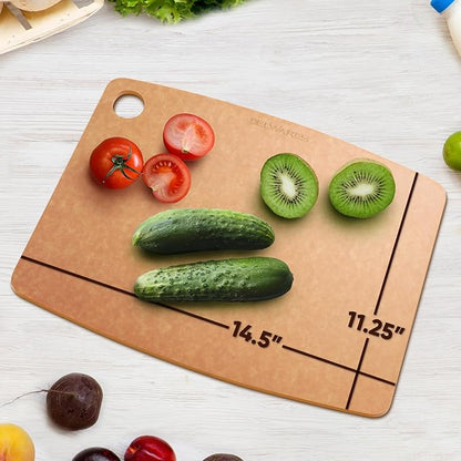 Dishwasher Safe Cutting Board for Kitchen - Large Composite Wood Chopping Board, Thin & Lightweight, Heat Resistant, BPA-Free and Eco-Friendly Cutting Board for Meal Prep, 14.5 x 11.25 Inch (Natural) - Image 2