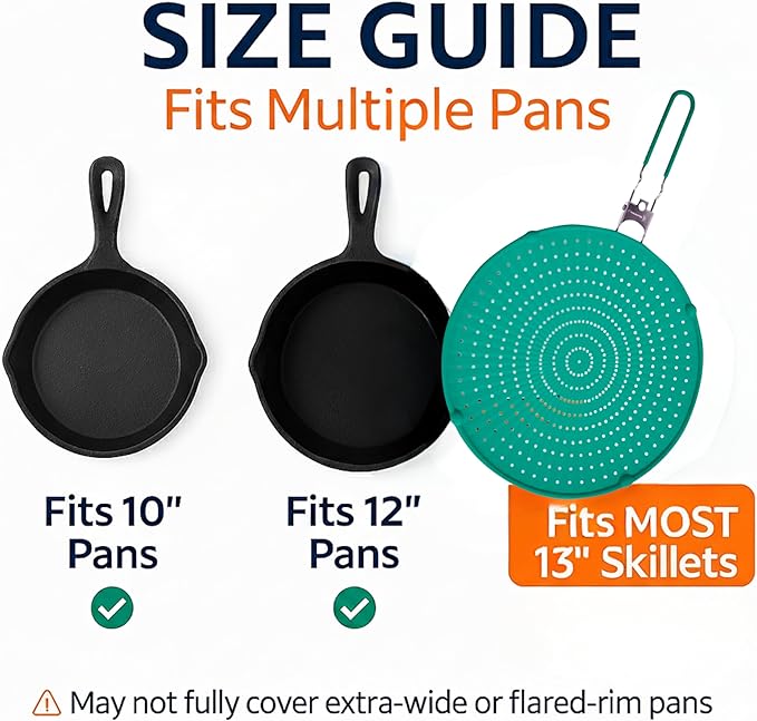 Silicone Splatter Screen for Frying Pan, 13” Green – Grease & Oil Splatter Guard, Heat Resistant, Dishwasher Safe, Foldable Handle with Sleeves – Splash Guard Fits 10–12” Pans, Most 13” Skillets - Image 9