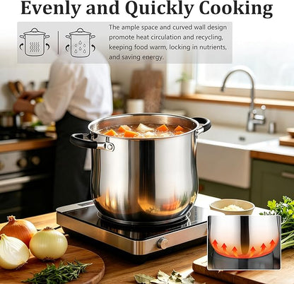 E-far 10 Quart Stock Pot, Stainless Steel Pot for Cooking Soup Simmering Stew, Tall Induction Pot with Visible Lid, Large Pot w/Tri-Ply Base & Dual Heat Proof Handles, Non-Toxic & Dishwasher Safe - Image 5