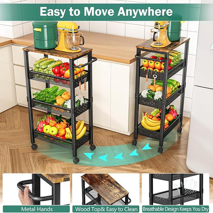 Vivihomety Utility Slim Storage Cart with Wheels, 4-Tier Narrow Rolling Organizer Shelf with Wood Top, Metal Storage Rack and Space-Saving Organizer for Bathroom, Kitchen, Laundry Room, Small Spaces - Image 5