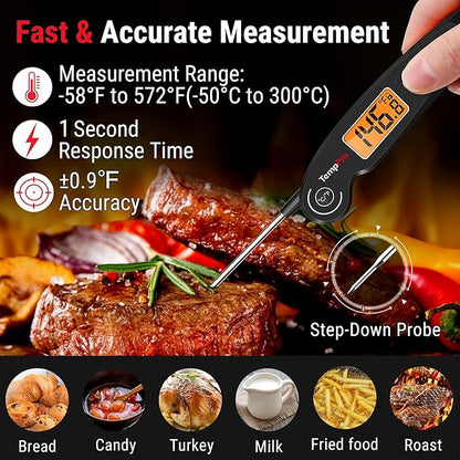 ThermoPro TP605 Instant Read Meat Thermometer for Cooking, Waterproof Digital Food Thermometer with Large Backlit LCD, 180° Foldaway Probe Kitchen Thermometer for Grilling, Smoking & Candy Making - Image 2
