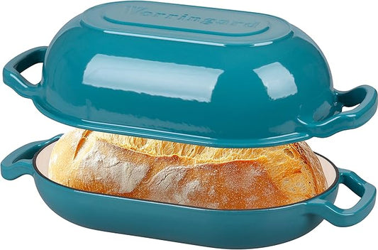 VORRINGARD Enameled Cast Iron Sourdough Bread Oven, Dutch Oven, Loaf Cast Iron Bread Pan for Homemade Bread Baking, Meatloaf Pan with Lid, 5QT, Bluegreen by Unknown