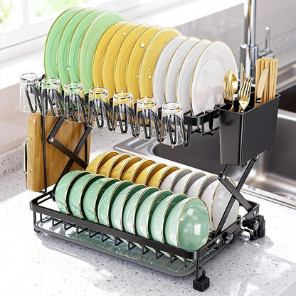 2-Tier Dish Racks for Kitchen Counter, Stainless Steel Kitchen Dish Drying Rack Large Dish Drainers for Kitchens Counter, Space Saving Dishes Strainer for Bowl, Plate, Cup - Modern Counter Organizer by Dellershownow