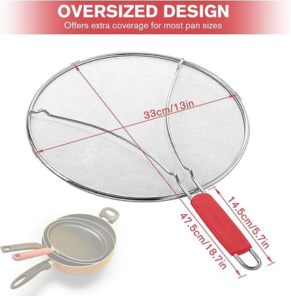 Splatter Screen for Frying Pan & Food Strainer,13 Inch Stainless Steel Grease Splatter Guard,Shield from Splashing Oil, Dishwasher Safe(Red) - Image 2