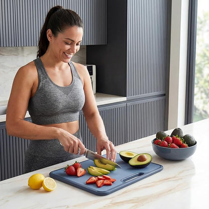 SMIRLY Plastic Cutting Board Set with Holder, Non-Slip Chopping Boards for Kitchen, Dishwasher Safe, Essential Kitchen Gadgets, 3 Pack, Blue