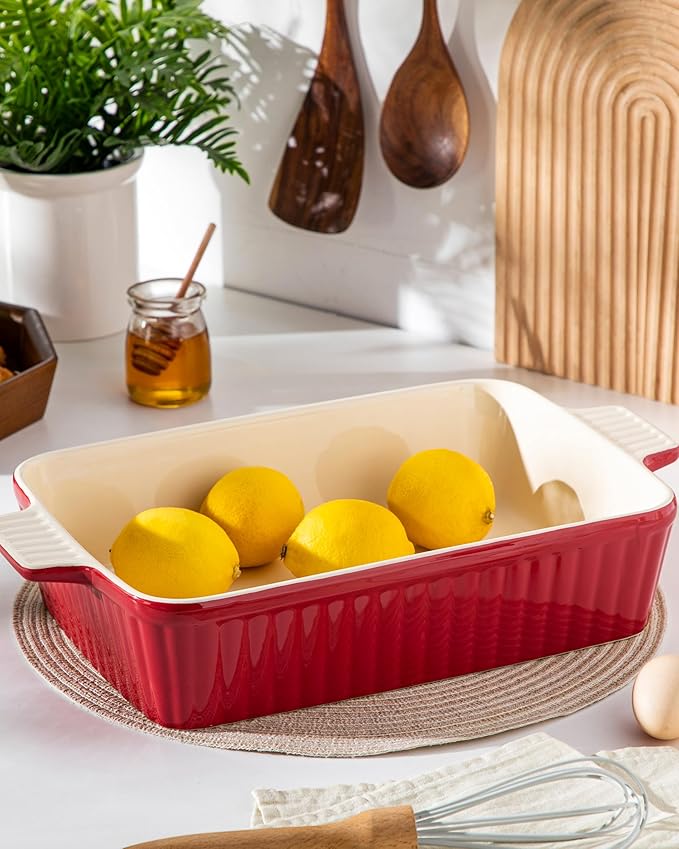MALACASA 4.4 QT Baking Dish, 9x13 Large Casserole Dish for Oven, Ceramic Baking Pan, Rectangular Lasagna Pan Deep with Handles for Baking, Durable Microwave Oven Safe, Red, Series BAKE-BAKE - Image 9