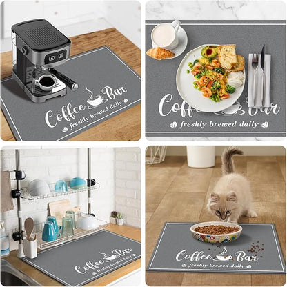 CooRug Absorbent Coffee Mat, Fashion Dish Drying Mat for Kitchen Counter Coffee Bar Accessories Espresso Machine Dish Rack 16" x 24" Dark Grey - Image 5