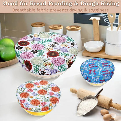 5-Size Reusable Beeswax Bowl Covers for Bread Proofing, Cotton Cloth Flexible Beeswax Wraps for Food Storage(Colorful Floral) - Image 4