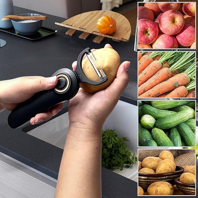 3-in-1 Electric Peeler | Auto Blade for Fruits/Vegetables | 3 Interchangeable Blades | Type-C Charging,Battery Capacity 1500 mAh | Kitchen, Travel, Camping - Image 9