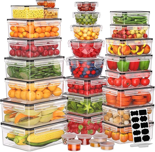 JSCARES 62 PCS Large Food Storage Containers with Lids Airtight (31 Lids & 31 Containers)- Reusable Plastic Leakproof Meal-Prep Container for Kitchen Storage Organization Microwave/Dishwasher Safe by JSCARES
