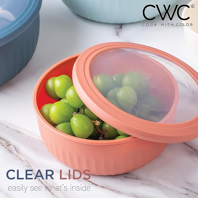 COOK WITH COLOR Prep Bowls with Lids- Wide and Deep Nesting Plastic Small Mixing Bowl Set with Lids, 12 Piece Set - Wide Bowls, Multicolor - Image 3