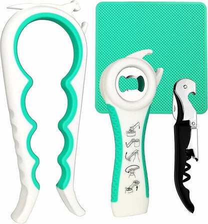 Otstar Jar Opener Bottle Opener and Can opener for Weak Hands,Seniors with Arthritis, Elderly, Jar Lid Opener Gadgets with Rubber Jar Opener Gripper Pad and Corkscrew Opener by Otstar