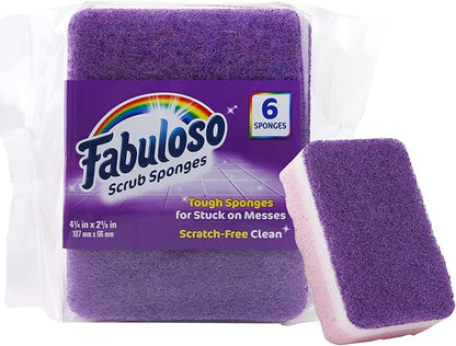 Fabuloso Scratch-Free Kitchen Dish Sponges, Purple Cellulose Scrubber Sponge with Scouring Pad for Dishes, Pots, Pans, Counters and Sinks, Tough on Messes, 4.25 x 2.75 x 1.25 in, 6 Count by Fabuloso