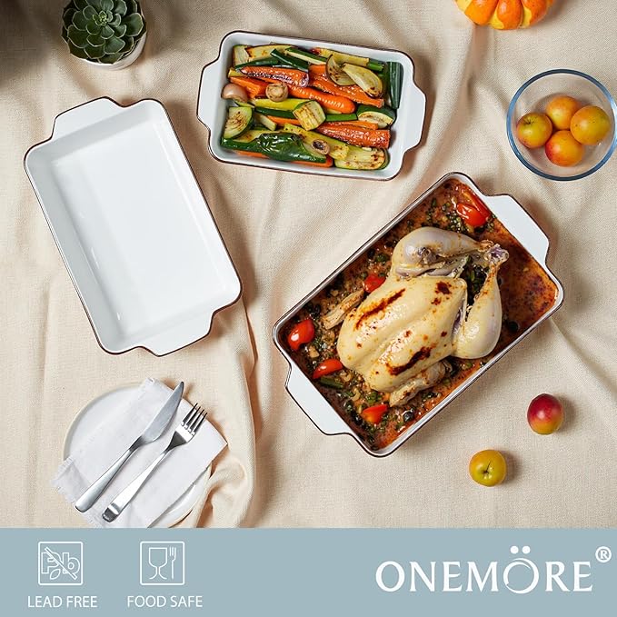 ONEMORE Casserole Dishes for Oven, Ceramic Baking Dish Set of 4, Non-Stick Lasagna Pans with Handles, Rectangular Bakeware Set for Cake, Roasting, Broiling, Gratin, Banquet, Microwave & Dishwasher Safe(3.8/2.6/1.7/1.1 Qt) (White 01) - Image 7