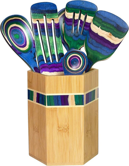 Totally Bamboo Baltique Mumbai Collection Kitchen Utensil Holder, Large Cooking Utensil Crock for Countertop