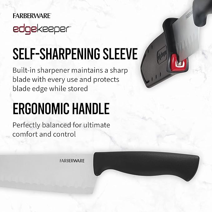 Farberware Edgekeeper 5-Inch Santoku Knife with Self-Sharpening Blade Cover, High Carbon-Stainless Steel Kitchen Knife with Ergonomic Handle, Razor-Sharp Knife, Black - Image 3