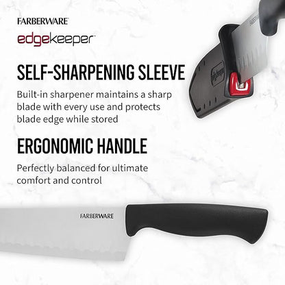 Farberware Edgekeeper 5-Inch Santoku Knife with Self-Sharpening Blade Cover, High Carbon-Stainless Steel Kitchen Knife with Ergonomic Handle, Razor-Sharp Knife, Black - Image 3