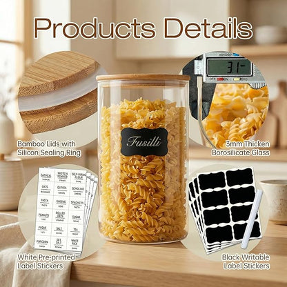 Multi Size - 5 Pack Glass Jars with Bamboo Lids, Glass Pantry Storage Containers with Airtight Lids, Round Air Tigh Food Storage Canisters for Cereal, Pasta, Flour, Sugar, Best for Kitchen Organizer - Image 4
