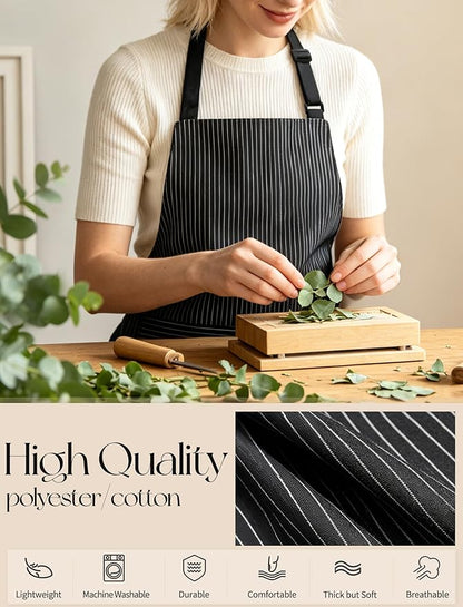 2 Pack Kitchen Cooking Aprons, Soft Aprons for Women Men with 2 Pockets Chef Apron with Adjustable Neck Strap and Long Tie - Image 3