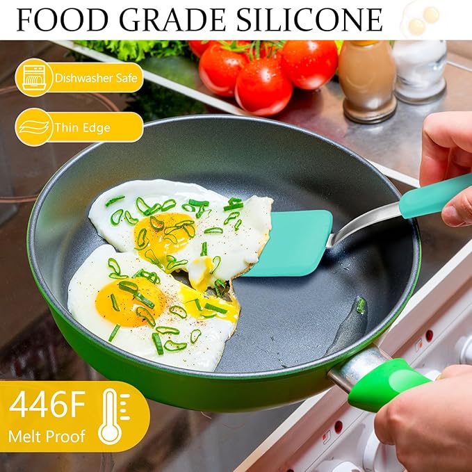 Silicone Cookie Spatula Turner 2 Pack Mini Brownie Spatula Flexible Kitchen Small Silicone Turner for Nonstick Cookware Heat Resistant No Scratch Flipper for Egg Pancake(Green) - Image 3