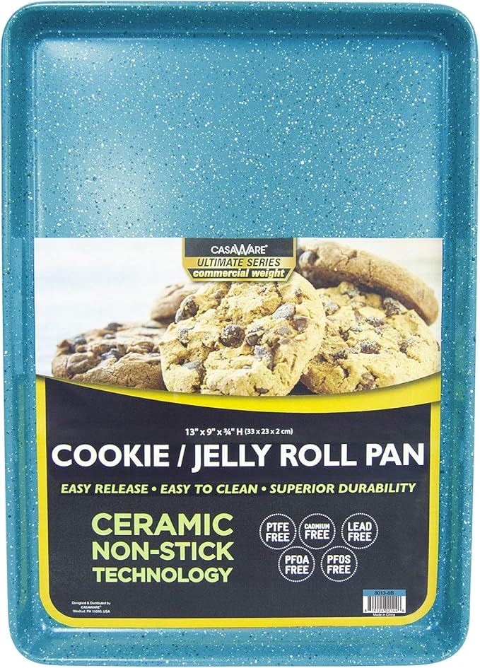 casaWare 3pc Ultimate Commercial Weight Cookie Sheet Set, Two 15 x 10-Inch Pans, One 13 x 9-Inch-Inch Pan (Blue Granite) - Image 2