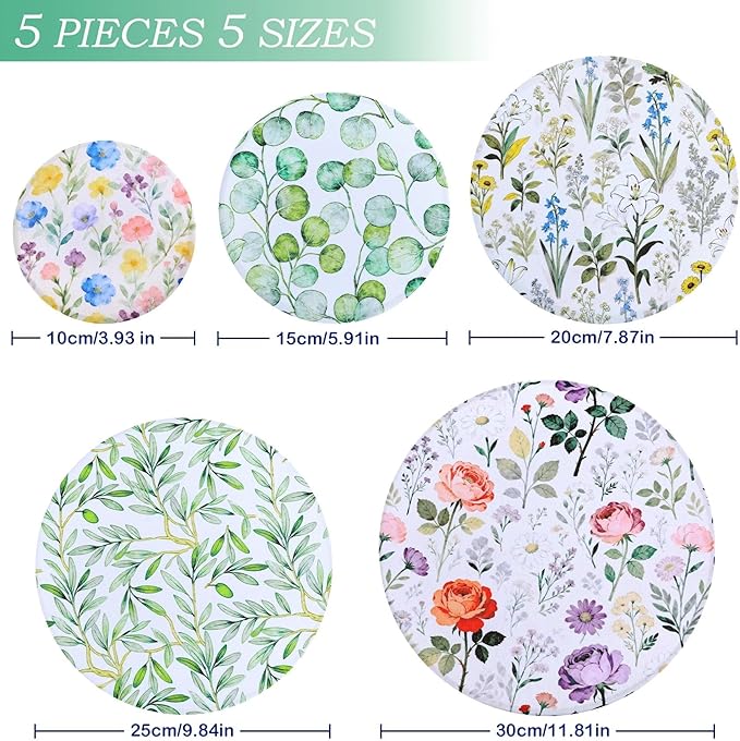 5 Pieces Bowl Covers Reusable, 5 Size Elastic Cloth Bowl Covers for Bread Proofing Stretch Food Covers Washable for Food Fruits Leftover (Rosa Chinensis) - Image 2