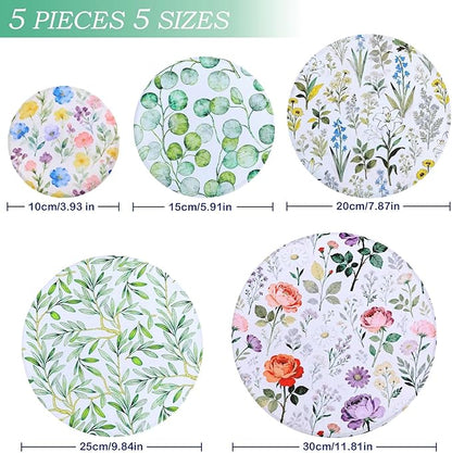 5 Pieces Bowl Covers Reusable, 5 Size Elastic Cloth Bowl Covers for Bread Proofing Stretch Food Covers Washable for Food Fruits Leftover (Rosa Chinensis) - Image 2