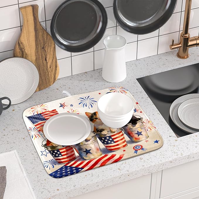 Happy 4th of July Patriotic Dish Drying Mat 16 x 18 In Independence Day Vintage Kitchen Drying Mat - Image 6