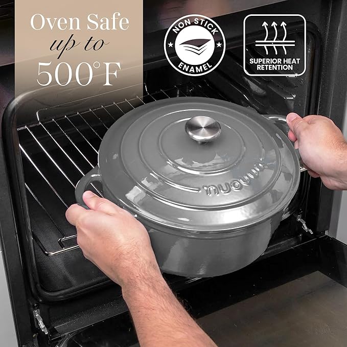 Cast Iron Pot with Lid – Non-Stick Ovenproof Enamelled Casserole Pot, Oven Safe up to 500° F – Sturdy Dutch Oven Cookware – Grey, 5-Quart, 24cm – by Nuovva - Image 5