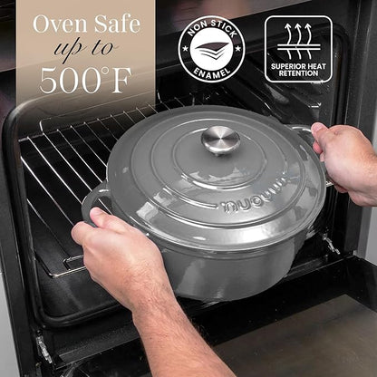 Cast Iron Dutch Oven with Lid – Non-Stick Ovenproof Enamelled Casserole Pot – Sturdy Dutch Oven Cookware – Grey, 3.1-Quart, 22cm – by Nuovva - Image 5