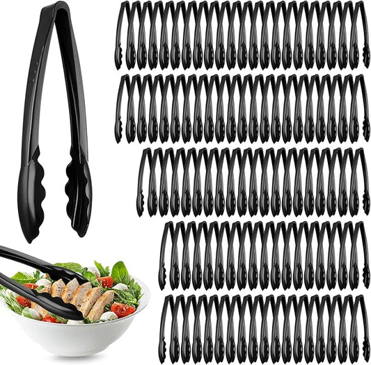 Tessco for you 100 Pcs Plastic Tongs for Serving Bulk, 9 Inch Plastic Disposable Serving Tongs, Heavy Duty Salad Tong for Kitchen, Buffet, BBQ, Events & Catering (Black) by Tessco