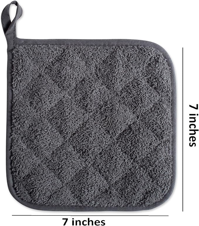 DII Basic Terry Collection Quilted 100% Cotton, Potholder, Mineral Gray, 3 Piece - Image 2
